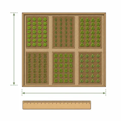 A rectangular garden diagram with length and width arrows.