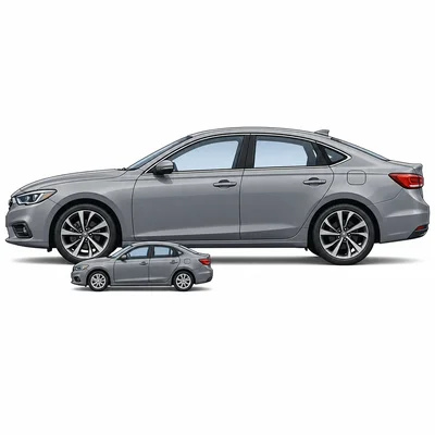A model car compared with a larger real car.