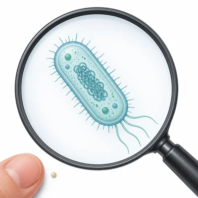 A magnified rod-shaped bacterium shown to suggest microscopic size.