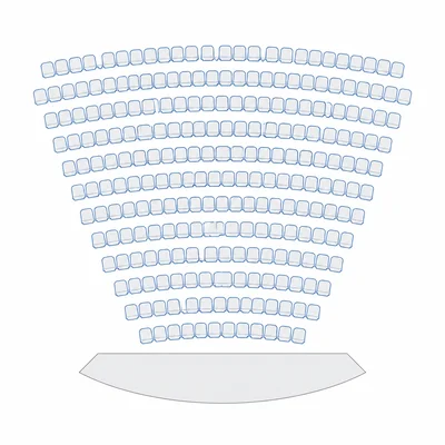 Overhead diagram of theater rows where each row has more seats than the row in front.