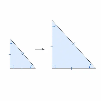 Two similar right triangles, one twice the size of the other.