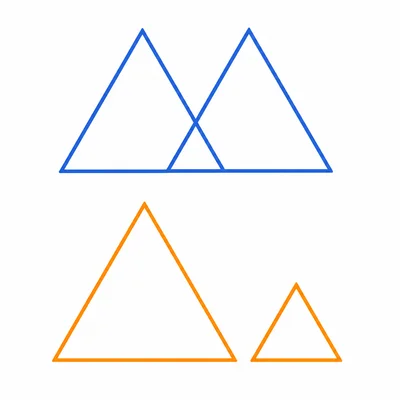 A comparison of identical congruent triangles and differently sized similar triangles.