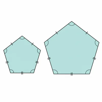 Two similar pentagons, one larger than the other, with matching angles.