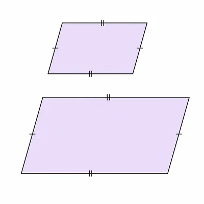 Two similar quadrilaterals with corresponding sides marked.