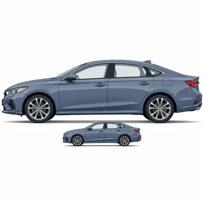 A small model car shown in front of a larger real car.
