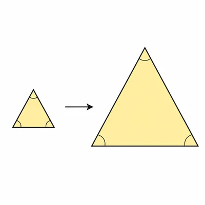 A triangle enlarged to a larger similar triangle.