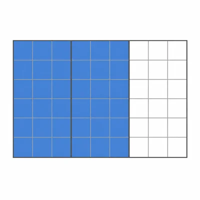 A forty-five-part grid with thirty parts shaded blue.