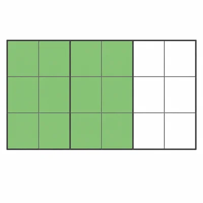 A grid fraction model with eighteen equal parts and twelve shaded green.