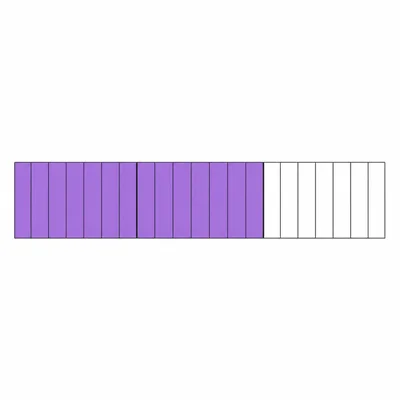 A fraction bar divided into twenty-one equal parts with fourteen parts shaded purple.