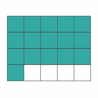 A twenty-part grid with sixteen parts shaded teal.