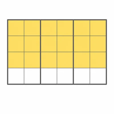 A twenty-four-part grid with eighteen parts shaded yellow.