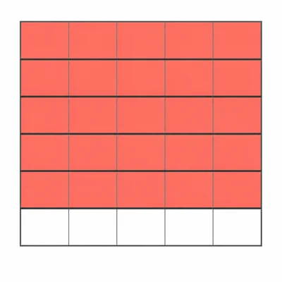 A thirty-part grid with twenty-five parts shaded coral.