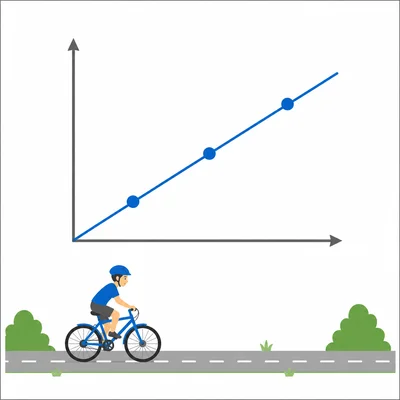 Bicyclist with an unlabeled graph showing three points on a straight rising line.