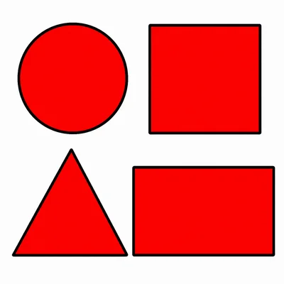 Four red shapes: circle, square, triangle, and rectangle.