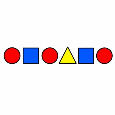 Six shapes including three circles, two squares, and one triangle.