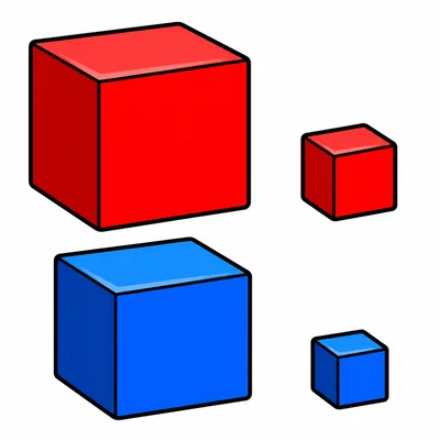 Four blocks in red and blue, with big and small sizes.