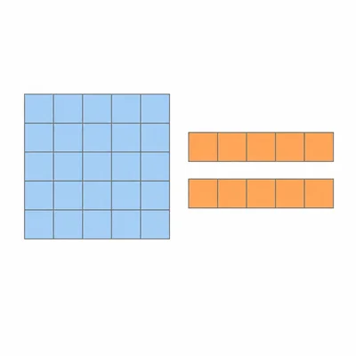 A square tile array is contrasted with two straight rows of tiles.