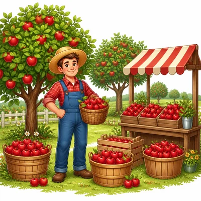 A farmer has baskets of apples and sells some apples.