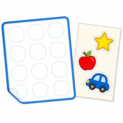 An empty sticker sheet with three stickers used on paper.