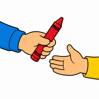One crayon is kept while another crayon is given away.