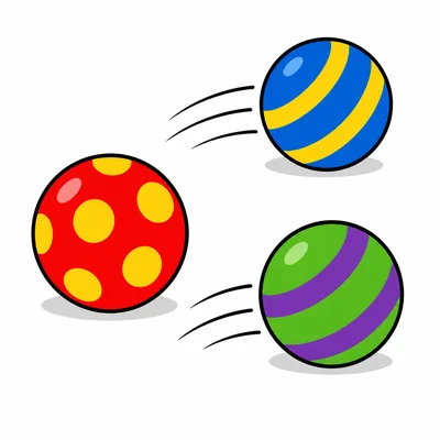Three balls are shown with two rolling away and one left.