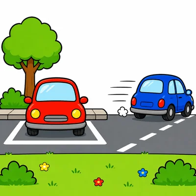 Two cars with one driving away.