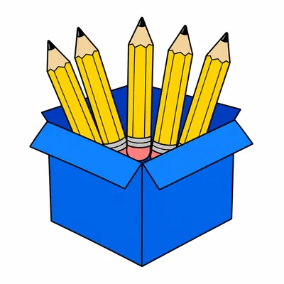 Five pencils all put in a box.