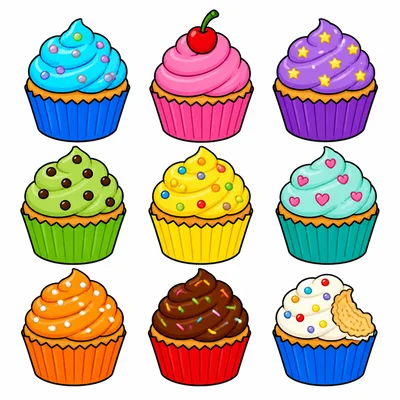 Nine cupcakes with one eaten.