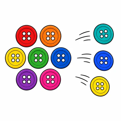 Ten buttons with three taken away.