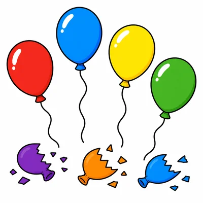 Seven balloons with three popped.