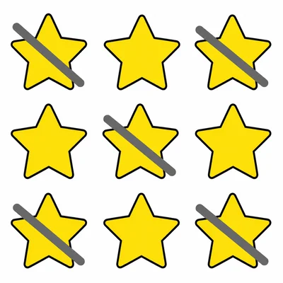 Nine stars with five crossed out.