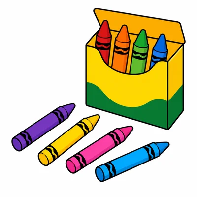 Eight crayons with four put away in a box.