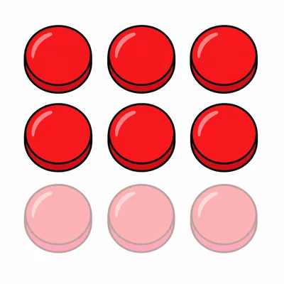 Nine red tokens with three faded to show taken away