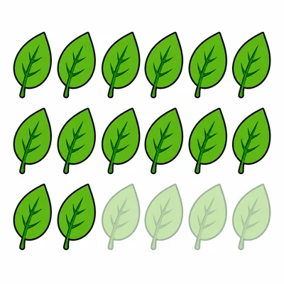 Eighteen green leaves with four faded to show taken away