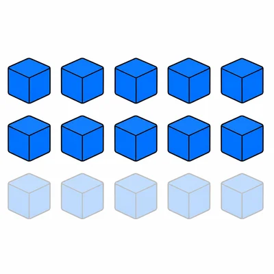 Fourteen blue cubes with five faded to show taken away