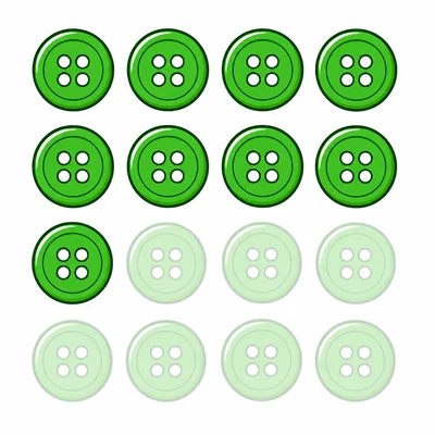 Seventeen green buttons with seven faded to show taken away