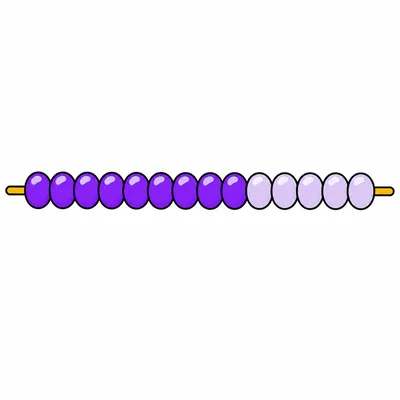 Fifteen purple beads with six faded to show taken away