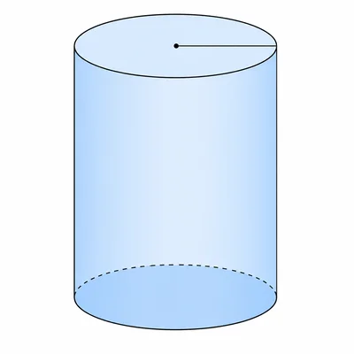 An upright cylinder with a radius line shown on the top circle.