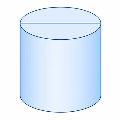 An upright cylinder with a diameter line shown across the top circle.