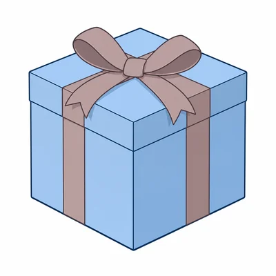 A cube-shaped gift box with ribbon bands.