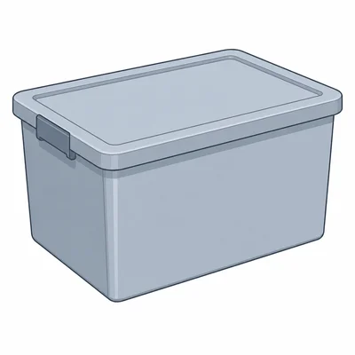 A rectangular storage bin shown as a prism.