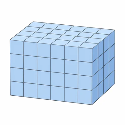 A rectangular prism made of unit cubes with visible outer faces.