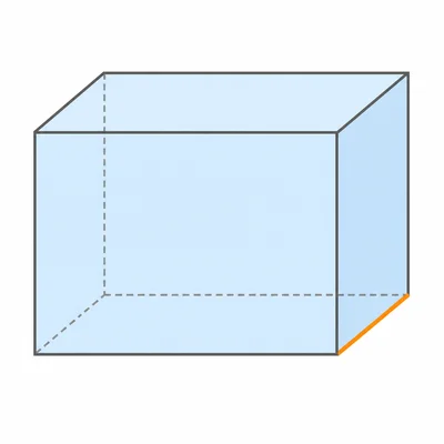 A rectangular prism with one depth edge highlighted.