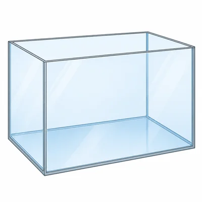 An open-top rectangular aquarium with glass sides and bottom.