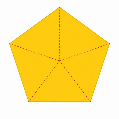 A regular pentagon with its symmetry lines shown.
