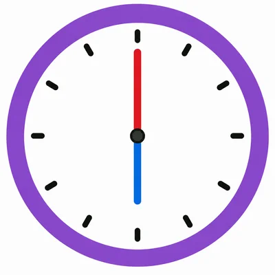 Analog clock showing the minute hand at the top for 6:00.