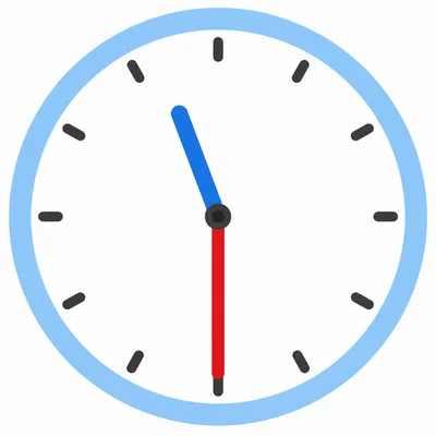 Analog clock showing the minute hand at the bottom for 11:30.