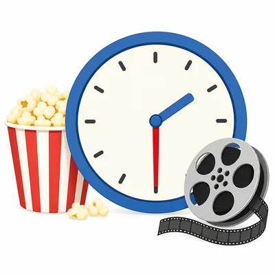 Movie-themed picture with a clock showing 1:30.