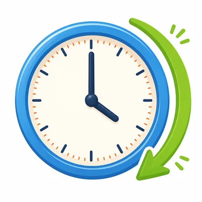 Clock showing the current time with a forward time arrow.