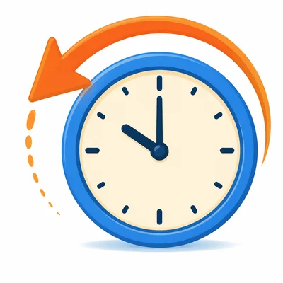 Clock showing the current time with a backward time arrow.